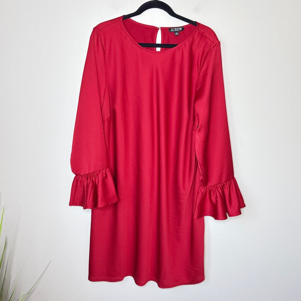 J.Crew Winter Garden Dress in Deep Ruby Size 20‎ Silky Satin Crepe Ruffles Party